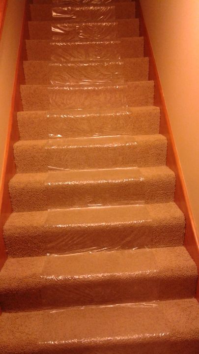 Staircase covered with protective film (Full Service Moving) by Affordable Moving Solutions of Ohio